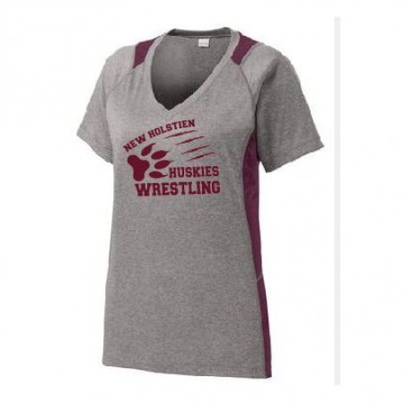 Sport-Tek® Ladies Heather Colorblock Contender™ V-Neck Tee.