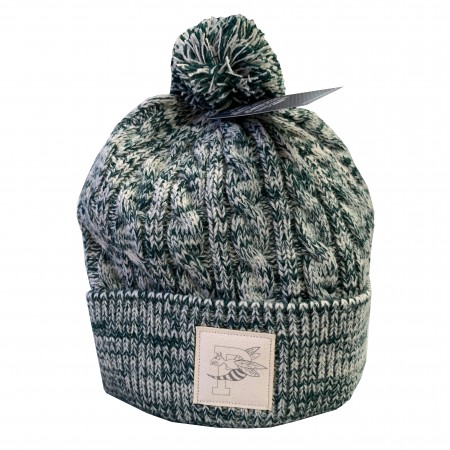 Cable Knit Hat With Cuff & Pom In -KNT Collegiate Heather