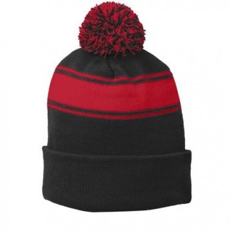 STC28 Sport-Tek® Stripe Pom Pom Beanie